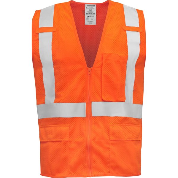 Ironwear Standard Safety Vest w/ Zipper & Radio Clips (Orange/Large) 1284-OZ-RD-LG